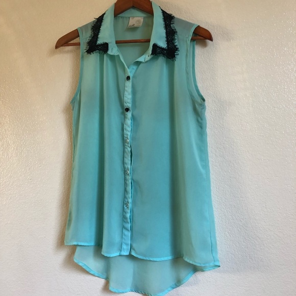 Mint button up dressy tank - Picture 1 of 5